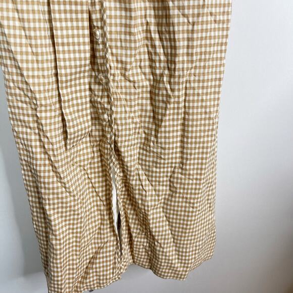 Reformation XS Tan Natural Roland Dress Anzo Check Gingham Midi Button Front - Picture 9 of 14